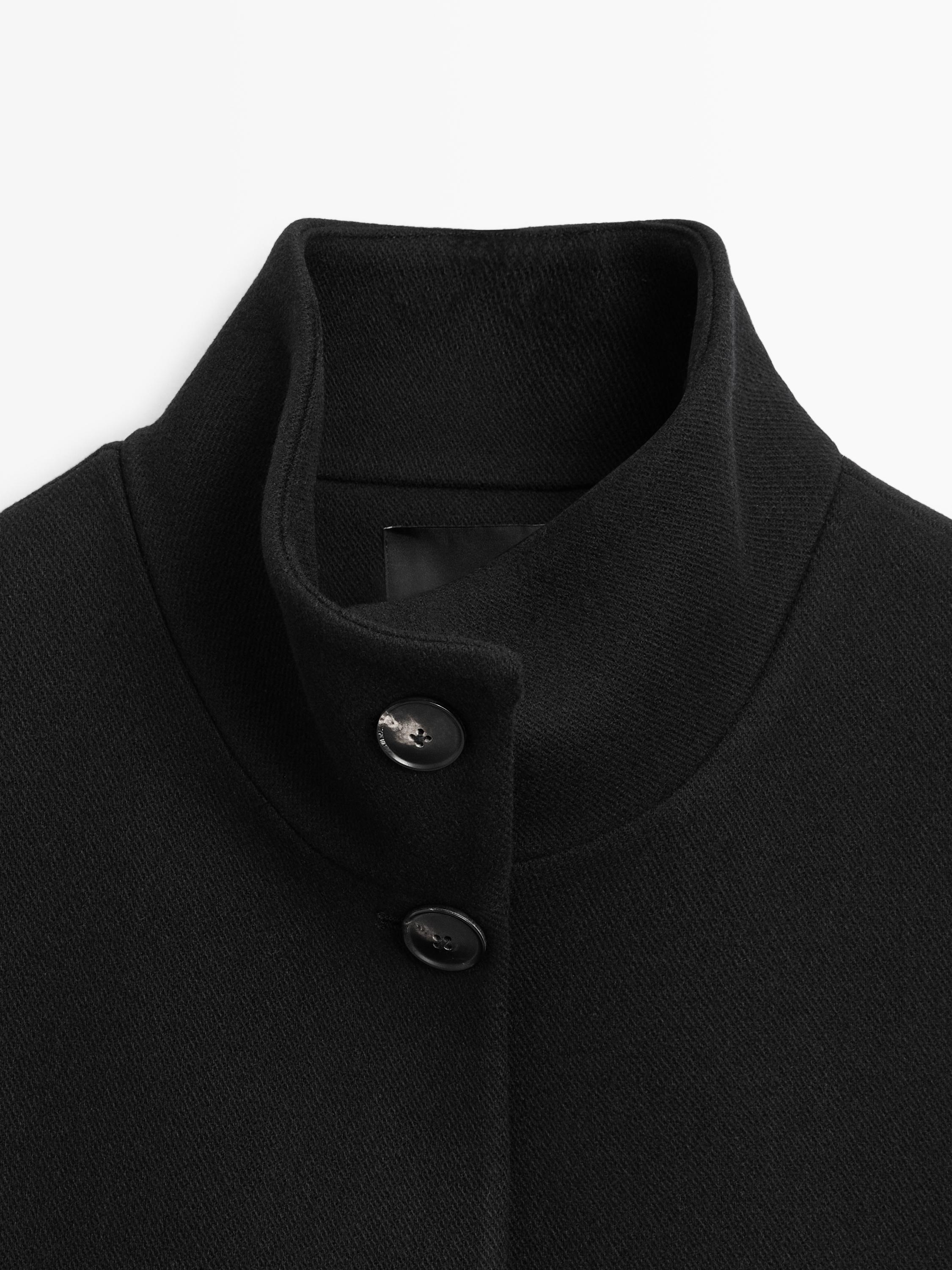 Wool blend high neck coat with button fastening